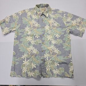Cooke Street Honolulu Mens Large Aloha Shirt Blue Floral Cotton Made in Hawaii